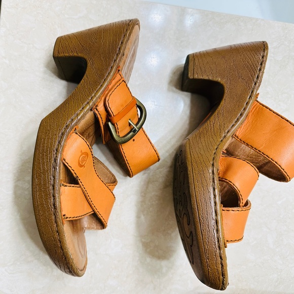 Born  Orange Comfort Sandals Wedge Buckle Leather Slip-On Style Size 6 - Picture 4 of 7